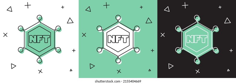 Set NFT blockchain technology icon isolated on white and green, black background. Non fungible token. Digital crypto art concept.  Vector