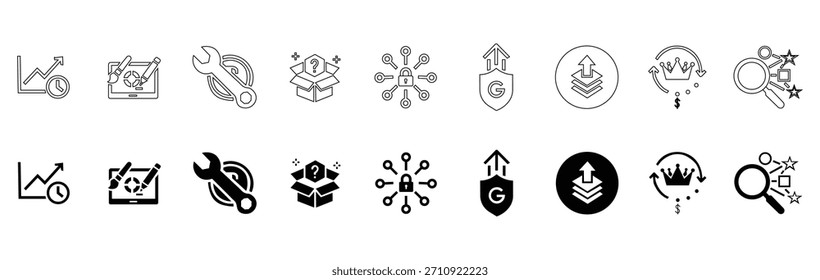 Set of NFT and  Crypto Tool Icons  Outline and  Glyph Vector Pack
