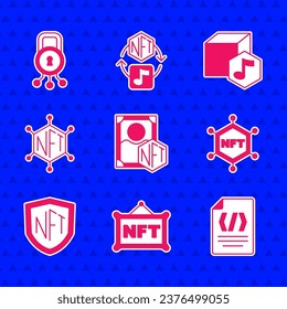 Set NFT Digital crypto art, Binary code, blockchain technology, shield,  and Cyber security icon. Vector