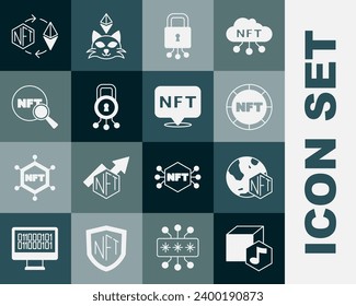 Set NFT Digital crypto art, Cyber security, Search, Ethereum exchange and  icon. Vector