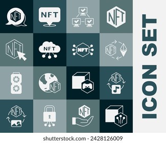 Set NFT Digital crypto art, Ethereum exchange, blockchain technology, cloud,  and  icon. Vector