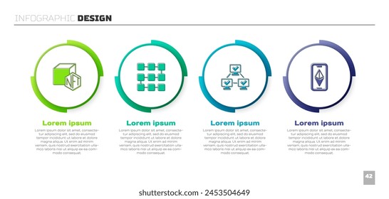 Set NFT Digital crypto art, blockchain technology,  and Ethereum ETH. Business infographic template. Vector