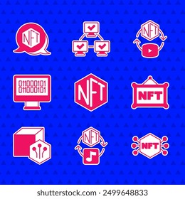 Set NFT Digital crypto art, Binary code,  and  icon. Vector