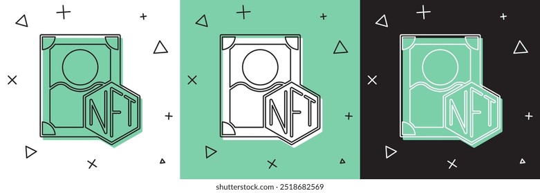 Set NFT Digital crypto art icon isolated on white and green, black background. Non fungible token.  Vector