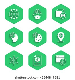 Set NFT Digital crypto art, contract, blockchain technology,  and Cyber security icon. Vector