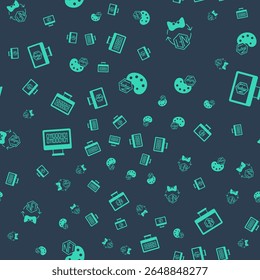 Set NFT Digital crypto art, Binary code and Monitor with store app on seamless pattern. Vector