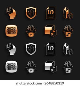 Set NFT Digital crypto art, Binary code,  and shield icon. Vector