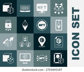 Definir criptografia digital NFT, contrato, Ethereum ETH, segurança cibernética e ícone. Vetor