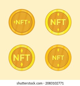 Set of nft gold coins with several different element shapes 
