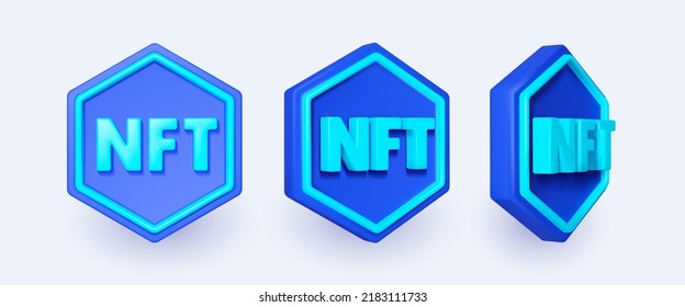 Set of NFT non-fungible token, Realistic 3d nft icon symbol. Design for poster, website, banner, brochure, calendar, card. Template vector illustration isolated on white background.
