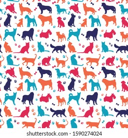 Set of nice colors cats and dogs background illustration. Animal collection. seamless pattern.