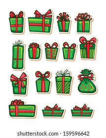 Set of nice gifts of green color. Vector illustration.