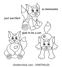 Set of nice kittens silhouette for coloring book vector illustration