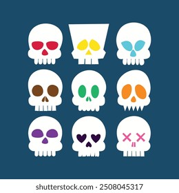 Set of nice skulls.  A collection of cute skulls for halloween. Collection of skulls with expressions