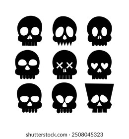 Set of nice skulls.  A collection of cute skulls for halloween. Collection of skulls with expressions
