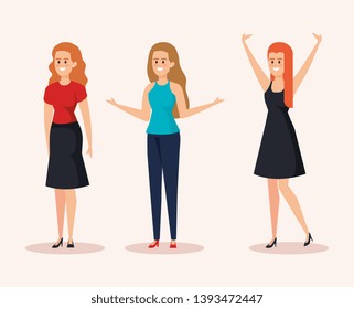 set of nice women with casual clothes and hairstyle