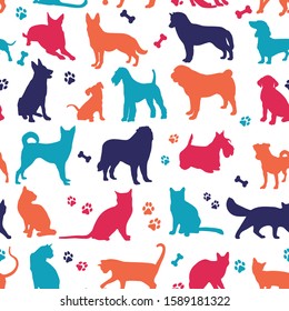Set of nicecolors cats and dogs background illustration. Animal collection. seamless pattern.