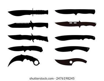 Set of nife silhouette. Military knife, tactical knife, hunting knife - vector illustration