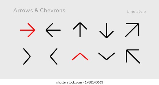 A set of nifty outline arrow and chevron icons for web or app interface and presentation projects