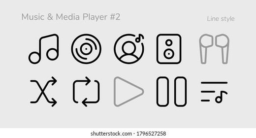 A set of nifty outline music & multimedia player icons for web or app interface and presentation projects (Volume #2)
