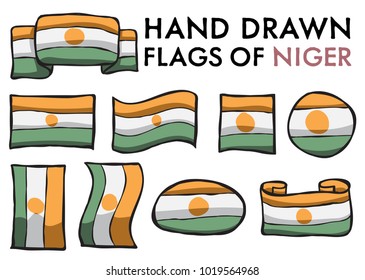 Set of Niger Hand Drawn / Doodled National Flags. High-Quality Vector Illustration. Grouped, Ready To Use!