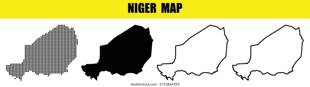 Conjunto de contornos de mapa do Níger e estilos de preenchimento, ilustração gráfica vetorial
