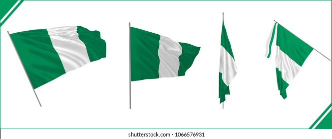 Set of Nigeria state waving flags in solemn or proud style. Vector illustration. Clothes effect.