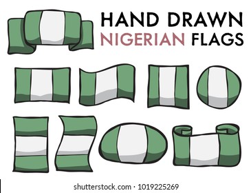 Set of Nigerian Hand Drawn / Doodled National Flags. High-Quality Vector Illustration. Grouped, Ready To Use!