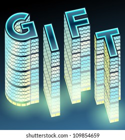 Set of night buildings in form of alphabet. Letter
