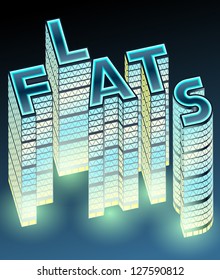 Set of night buildings in form of alphabet, Flats