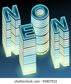 Set of night buildings in form of alphabet 3