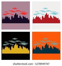 Set of Night city vector illustration. Dark urban scape. Night cityscape in flat style. Night city skyline abstract background. Modern night city landscape.