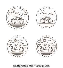 Set of night cycling and morning cycling monoline or line art style vector illustration
