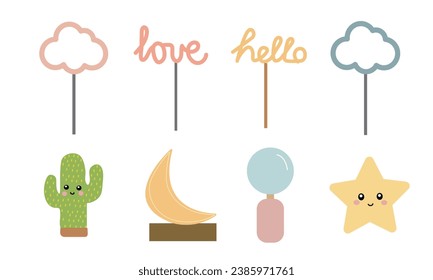Set of night lamp. Vector illustration in flat style , different shapes and color collection of night  lamp . Vector cartoon set on white background for different design uses .Trendy illustration .
