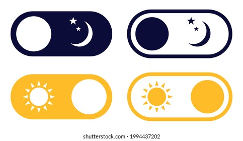 Set of night mode and day mode buttons. Night, day switch. Night and day mode icons. Vector illustration.