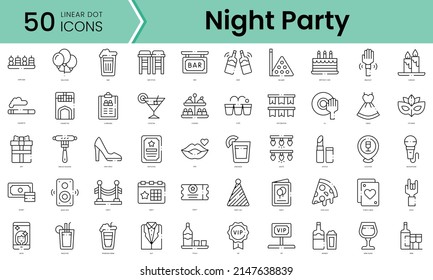 Set of night party icons. Line art style icons bundle. vector illustration