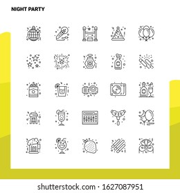 Set of Night Party Line Icon set 25 Icons. Vector Minimalism Style Design Black Icons Set. Linear pictogram pack.