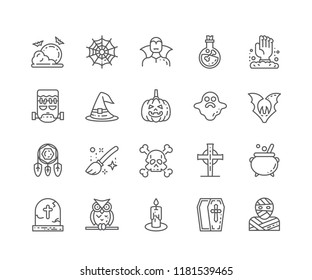 Set of Nightmare outline icons isolated on white background. Editable Stroke. 64x64 Pixel Perfect.