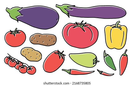 Set of nightshade fruits and vegetables