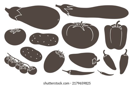 Set of nightshade vegetables and fruits