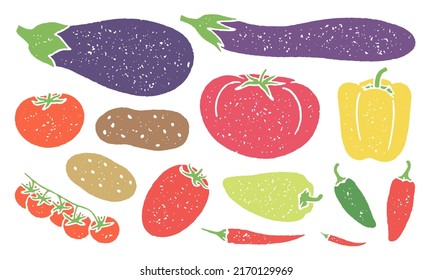 Set of nightshade vegetables and fruits with grainy texture