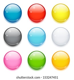 Set of nine 3d colored glossy round buttons