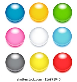 Set of nine 3d colored round buttons