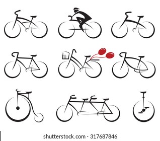 set of nine abstract bicycles