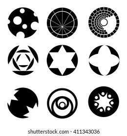 Set of nine abstract circle shaped vector symbols