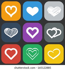 Set of nine abstract colorful icons with hearts