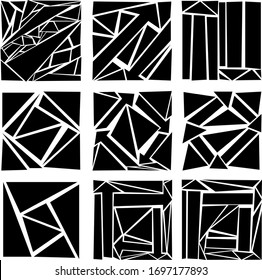 Set of nine abstract images of directional arrows. Images for various purposes. Tattoo, logos and more. Vector image.