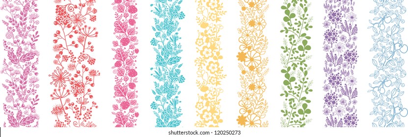 Set Of Nine Abstract Plant Vertical Seamless Patterns Border