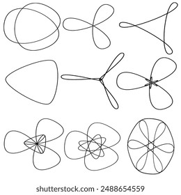 
set of nine abstract shapes outlined in black and white, vector