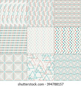 Set of nine abstract spotty seamless patterns